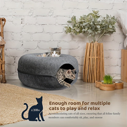 Lit tunnel pour chat, cachette d'intérieur - Tunnel pour chat en forme de beignet, pliable et utilisable en toute saison, avec ouverture pour chats d'intérieur, peluche douce, gris foncé et gris clair, disponible en 50 et 60 cm, cadeau idéal pour chat