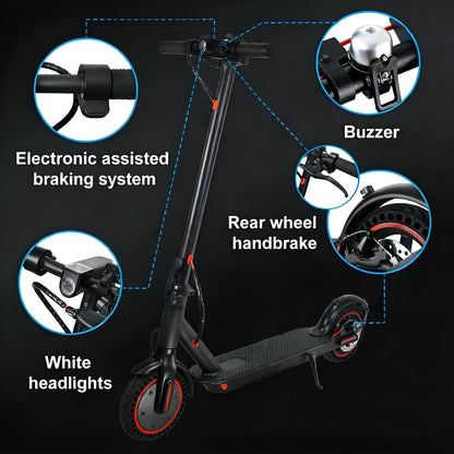 Trottinette électrique pliable pour adultes, moteur 350 W, autonomie de 34 km, compatible avec application, pneus 8,5 pouces, 3 modes de vitesse, écran LED, frein arrière, e-trottinette urbaine portable, noire