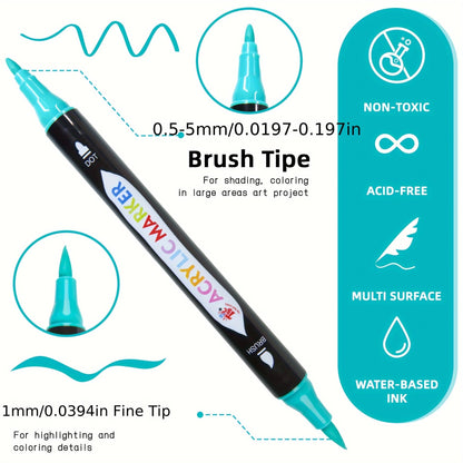 Dual Tip Acrylic Paint Markers Set 48 72 108 Colors Non-Toxic Odorless Permanent Paint Pens for Rock Painting Canvas Wood Glass Ceramic Fabric Stone Paper DIY Art Craft Supplies for Adults Kids