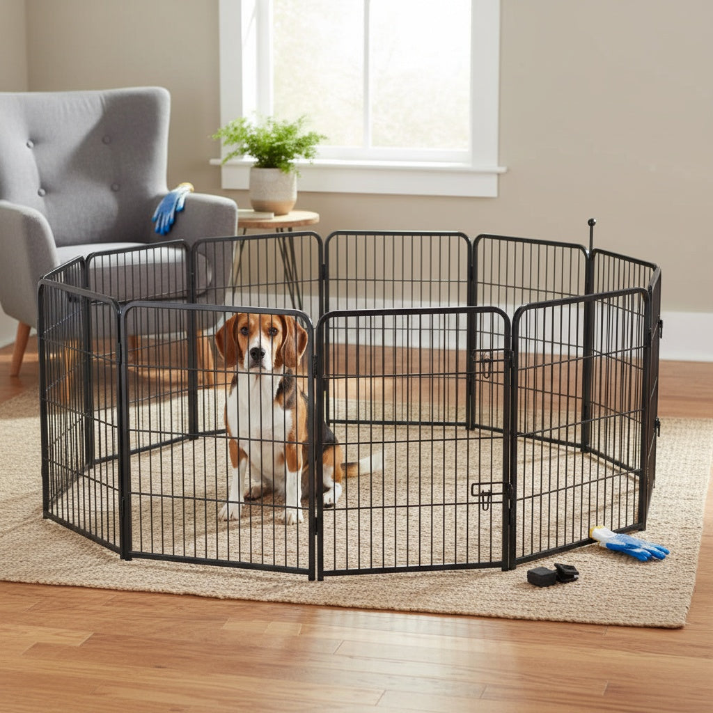 Parc pour chiens robuste en métal – Enclos pliable et portable pour chiens de petite, moyenne et grande taille, 8 ou 16 panneaux, aucun assemblage requis, idéal pour l'intérieur, l'extérieur, le jardin, le camping ou en véhicule récréatif