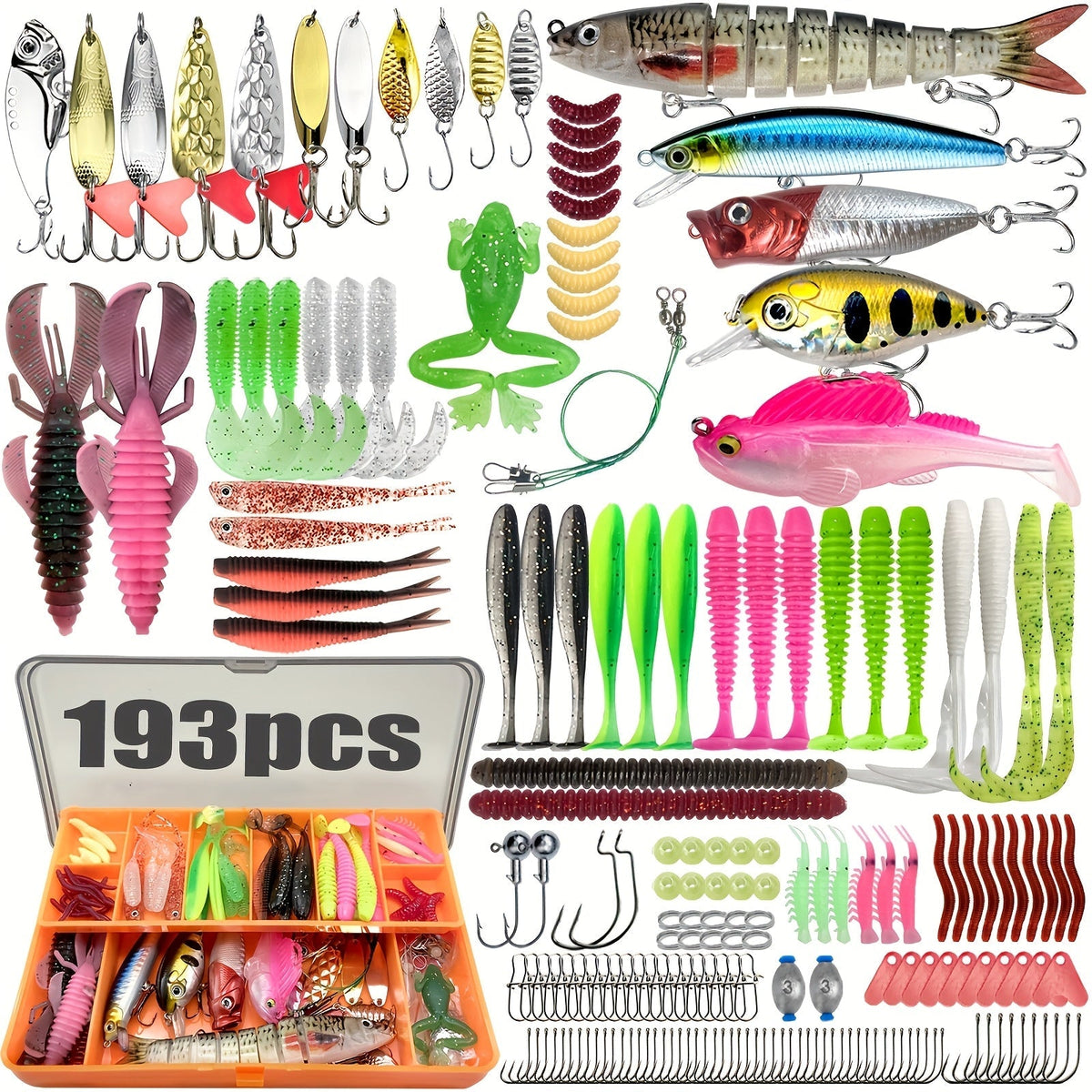 Kit d'articles de pêche complet pour eau douce, de 83 à 409 pièces – Spinnerbaits, crankbaits, têtes plombées, plombs, hameçons et mallette de rangement, assortiment ultime de leurres pour la pêche au bar pour débutants et professionnels
