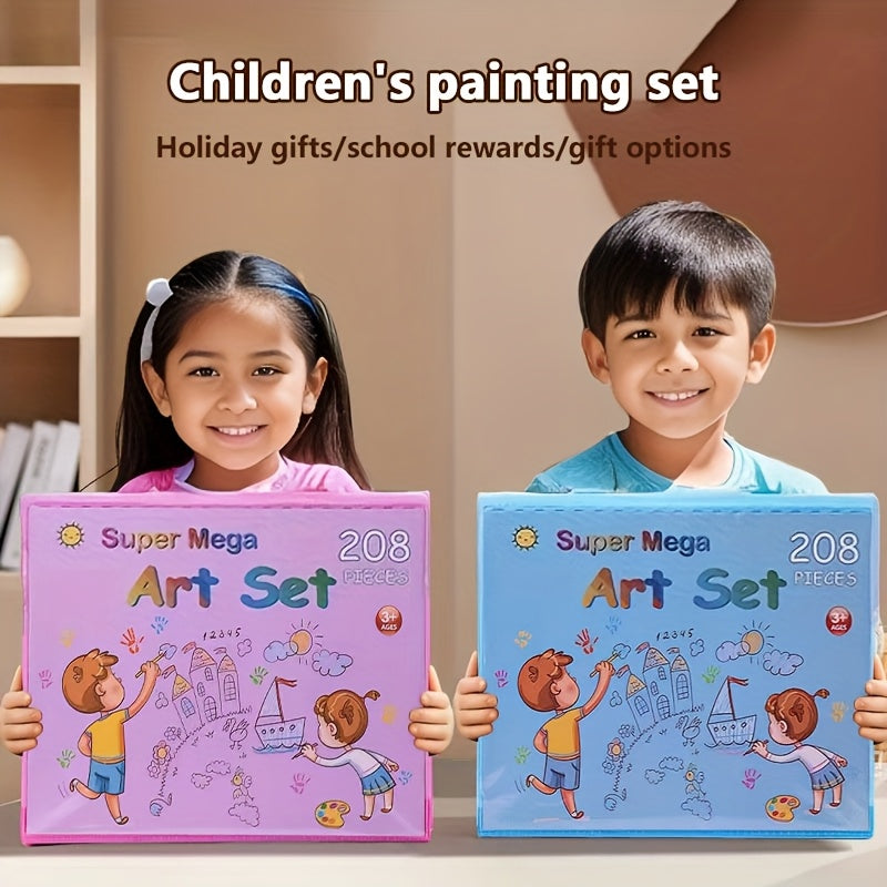 Set de 228 pièces pour activités artistiques pour enfants, kit de dessin et peinture de luxe avec pastels à l'huile, crayons de cire, feutres colorés et acryliques, pinceaux aquarelle et bloc à dessin, cadeau pour enfants