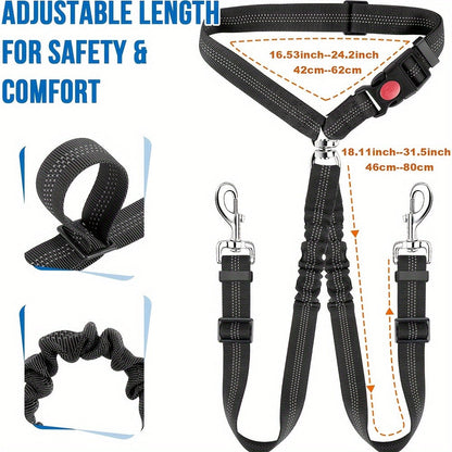 Double ceinture de sécurité pour 2 chiens, attache appuie-tête anti-enchevêtrement, laisse élastique réglable pour la sécurité des chiens de petite, moyenne et grande taille en voiture