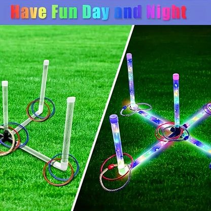 Jeu de lancer d'anneaux LED pour extérieur avec anneaux lumineux - Jeu de pelouse nocturne pour famille, adultes et enfants - Cadeau de compétition de lancer pour jardin, parc et fête, idéal pour les anniversaires, Noël et les vacances