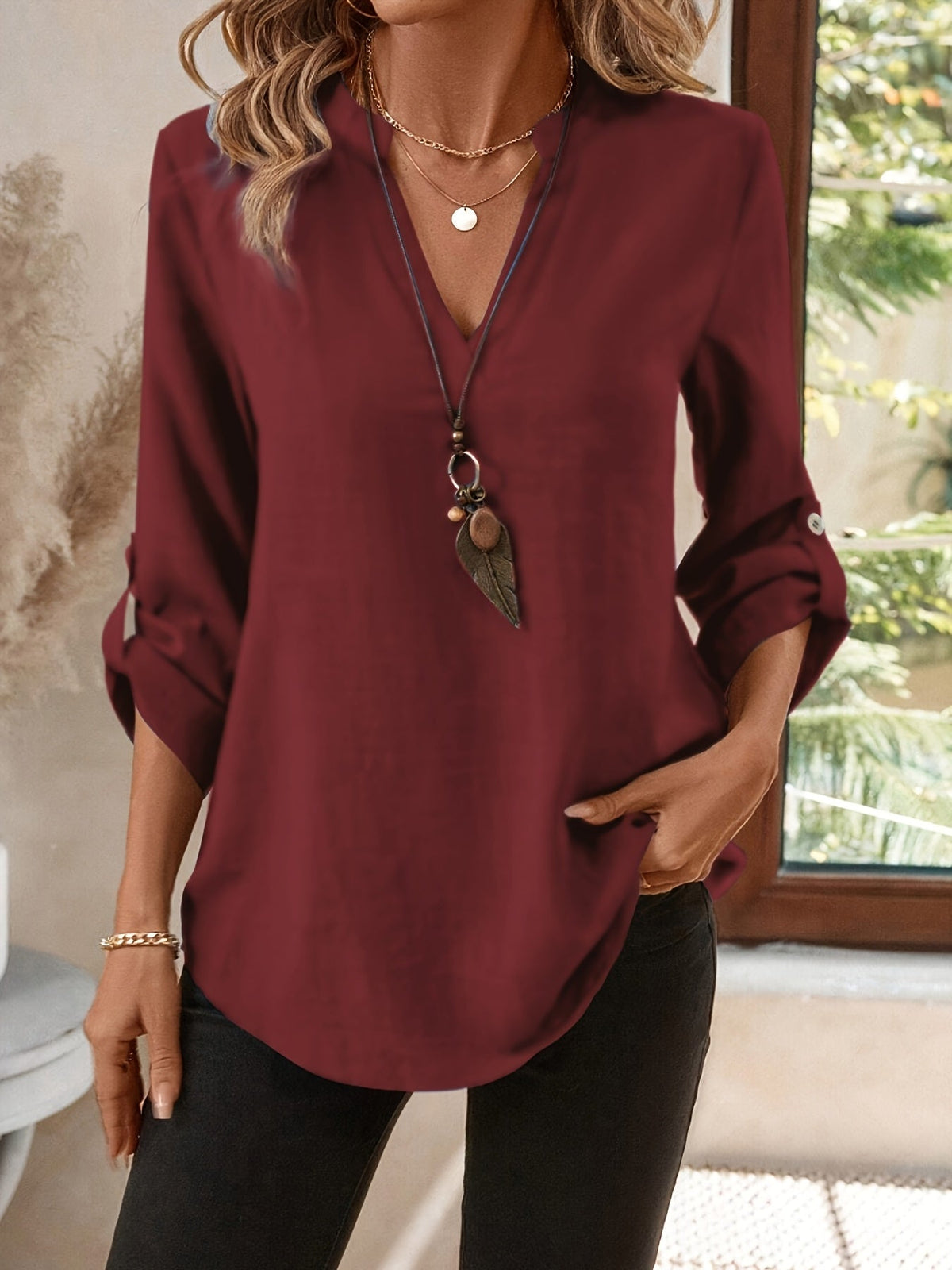 Blouse élégante pour femme à encolure bateau, manches courtes et boutons – Chemisier décontracté 100 % polyester, couleur unie, printemps-été, disponible en 13 coloris
