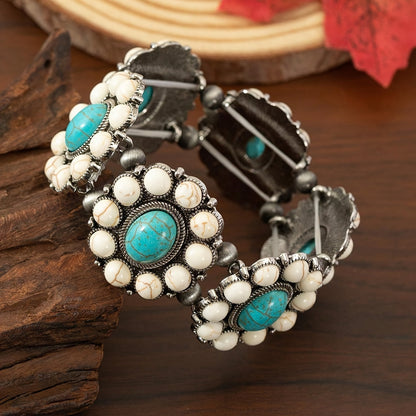 Bracelet élastique perlé turquoise style bohème pour femme – Bracelet vintage élastique en alliage de zinc, bijou décontracté pour tous les jours & cadeau idéal pour elle