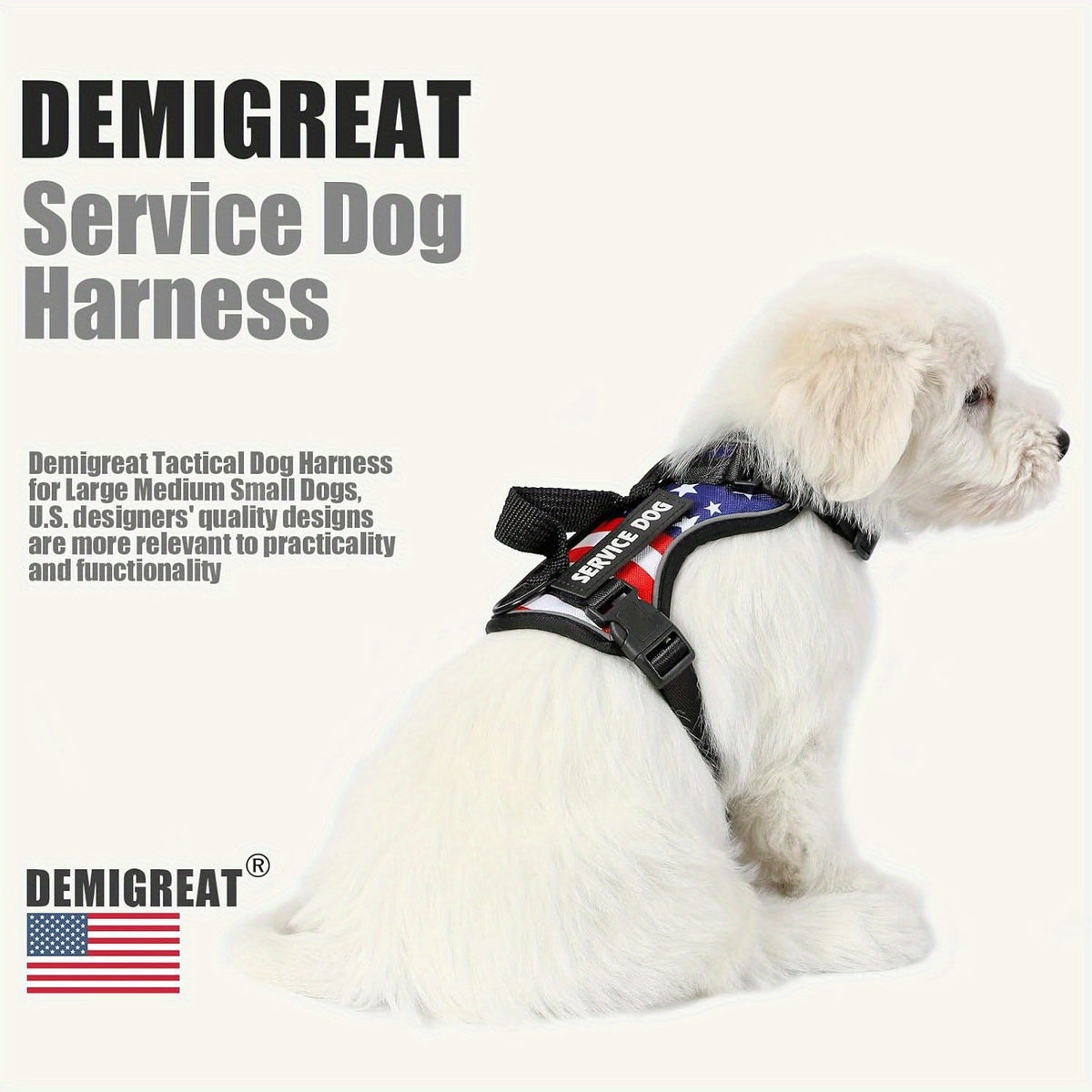 Harnais anti-traction pour chien avec gilet réfléchissant et 5 écussons – Harnais de service réglable en maille Oxford souple, avec attaches avant et arrière pour chiens de petite, moyenne et grande taille, de XS à XL