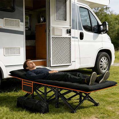 Lit pliant ultra-résistant supportant jusqu’à 285 kg avec matelas en option – Lit de camp portable avec pieds de support multiples, poches latérales et oreiller, lit d'appoint toutes saisons de 150 à 195 cm, peu encombrant