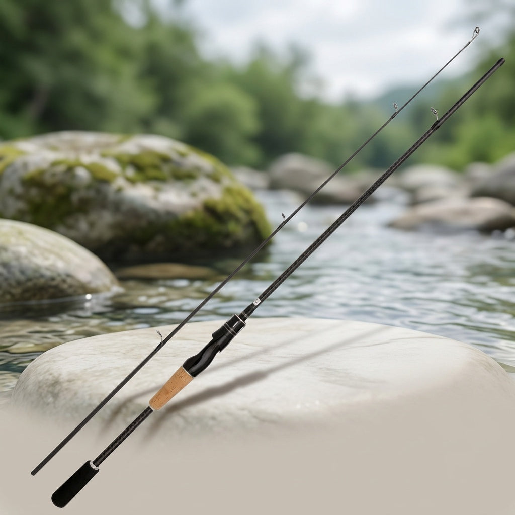 Canne à pêche en fibre de carbone 180 cm avec poignée en bois – Canne casting légère à deux sections, action moyenne, pour toutes les eaux, pêche au bar en eau douce et en mer, pour hommes et femmes