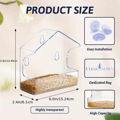 Mangeoire à oiseaux pour fenêtre en plastique transparent avec ventouses puissantes – Mangeoire extérieure transparente pour observer les oiseaux de près, sans pile nécessaire, nichoir de fenêtre durable pour oiseaux sauvages