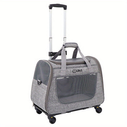 Sac de transport pour animaux 2-en-1 à roulettes - Sac à dos trolley pour chats et petits chiens, sac de voyage amovible, conforme aux normes aériennes, gris clair et rose clair