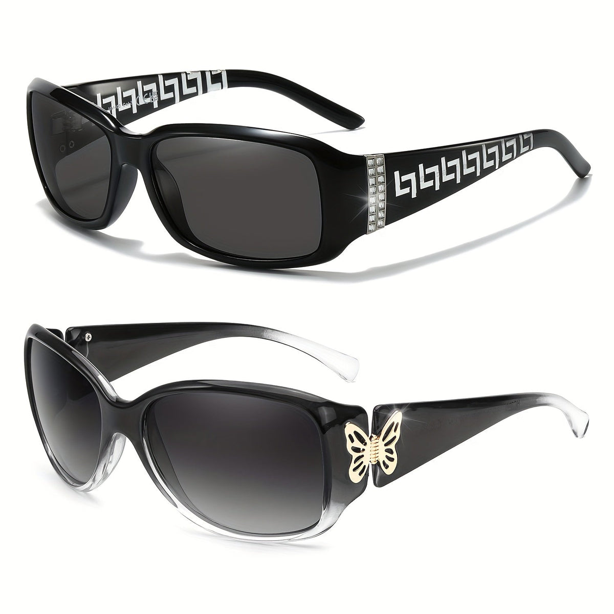 Lot de 2 lunettes de soleil polarisées pour femmes UV400 – Style papillon et cœur enveloppant Jackie-O, lunettes de mode tendance pour la conduite, la plage et l'extérieur, plusieurs couleurs disponibles
