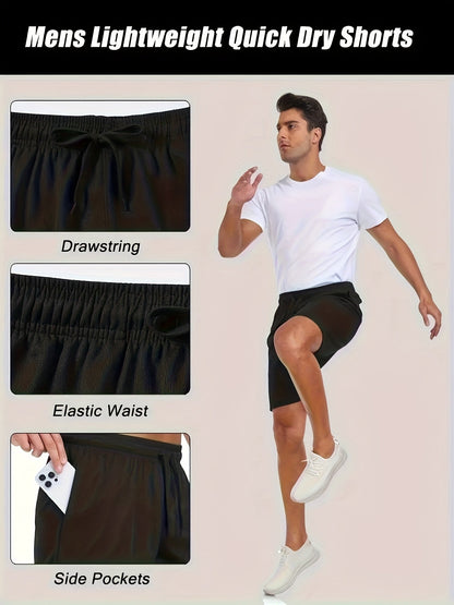 Shorts de sport à séchage rapide pour homme avec poches et taille ajustable – Shorts de training, running et salle de sport légers et coupe ample pour hommes et adolescents, 100 % polyester, couleurs unies, lavables en machine, lot de 10 en gros