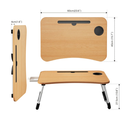 Plateau de lit pour ordinateur portable et repas – Grand plateau de petit-déjeuner avec porte-gobelet et tiroir pour canapé, sol, étude, lecture et écriture, table d'appoint portable