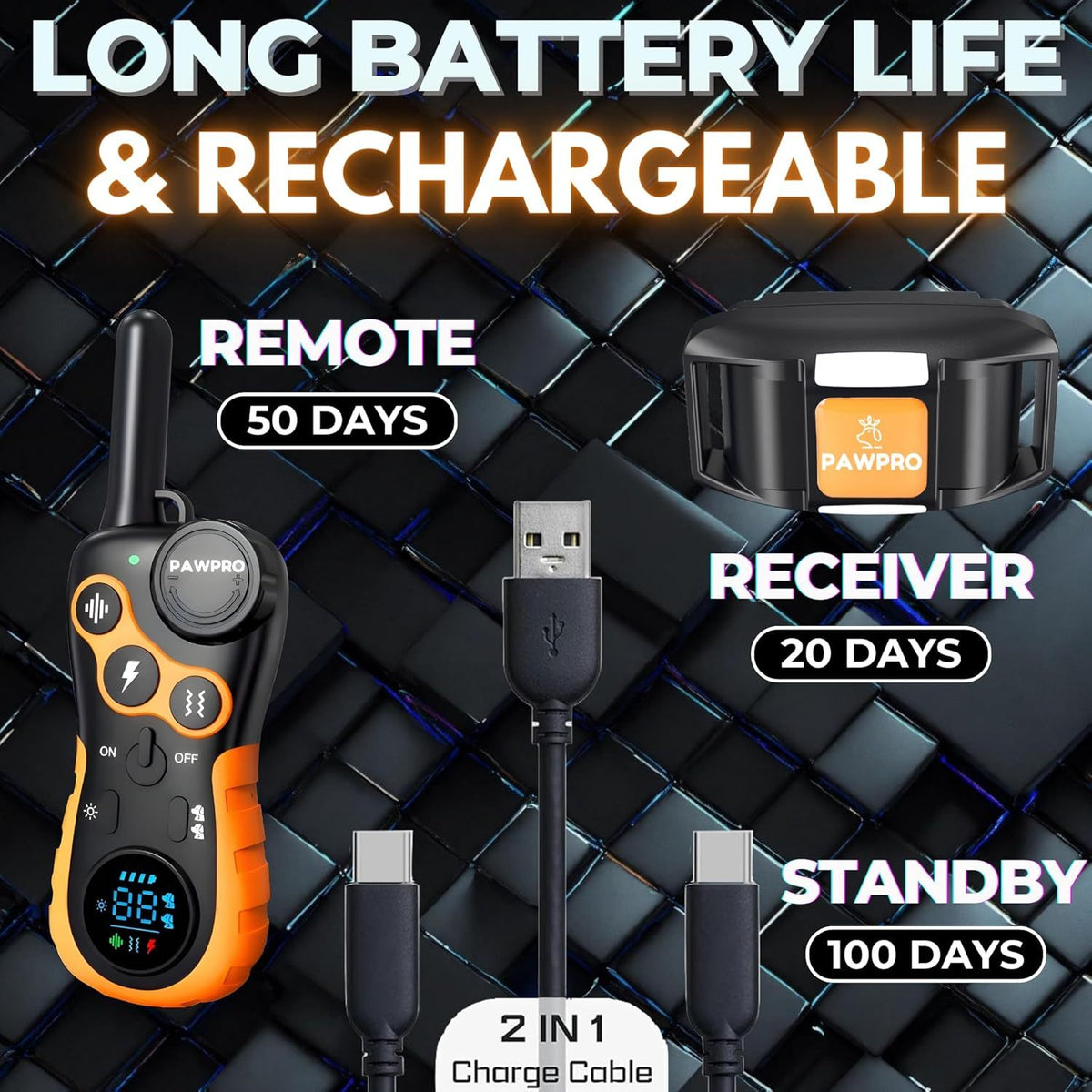 Collier de dressage pour chien avec télécommande, portée de 6 km – 124 niveaux réglables, 4 modes (bip, vibration, choc, veilleuse), collier électronique rechargeable pour chiens de 2 à 61 kg, avec guide de dressage