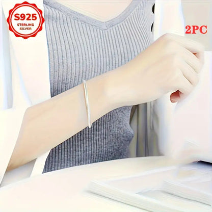 Lot de 2 bracelets chaîne serpent en argent sterling 925 pour femme – Bijoux bohème vintage pour couple, cadeau élégant pour la Saint-Valentin, la fête des Mères, un anniversaire, une célébration romantique