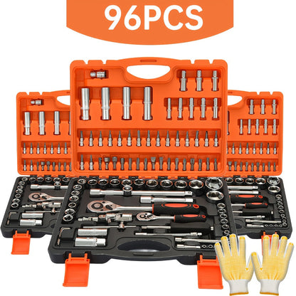 Jeu de douilles à chocs entraînement 3/8" en acier CR-V – Kit de cliquet de 50 à 999 pièces avec adaptateur, tailles SAE et métriques courantes pour la réparation automobile, les projets de bricolage et les mécaniciens professionnels