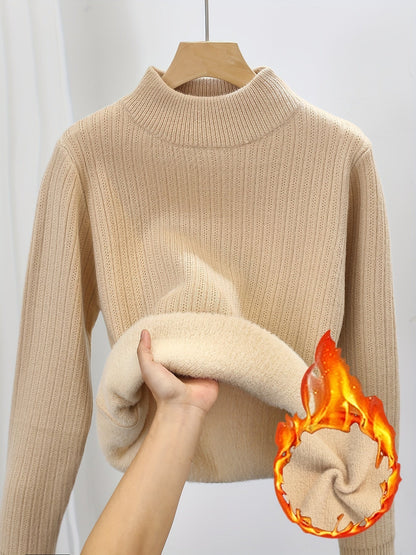 Pull col roulé doublé polaire pour femme, épais et chaud - Pull en maille sans couture à col semi-montant, haut à porter en sous-couche pour l'automne et l'hiver, 11 couleurs, S-XL
