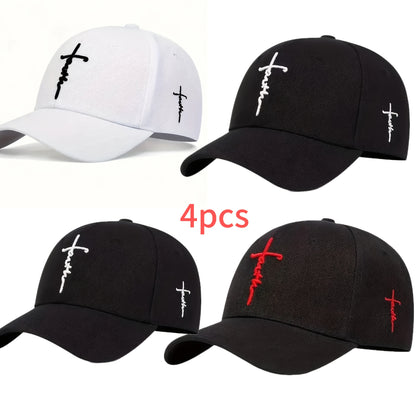 Lot de 4 casquettes de baseball à thème religieux pour hommes et femmes – Casquette de sport décontractée et légère en polyester, réglable, couleur unie pour les voyages en plein air, la plage, cadeau de Noël ou de fête des Pères