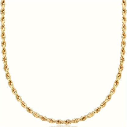 18K Gold Plated Twisted Rope Chain Necklace in 925 Sterling Silver – Hip-Hop & Elegant Unisex Chain, 20"/22"/24", Christmas & Mother's Day Gift Box