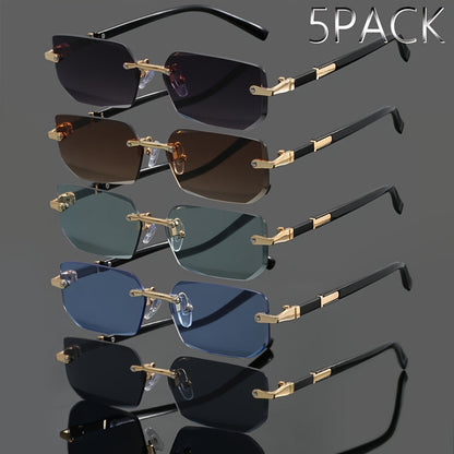 Lot de 5 paires de lunettes de soleil en métal sans monture pour hommes et femmes – Lunettes légères et tendance, styles assortis, protection UV pour fêtes estivales, style urbain et cadeaux de vacances