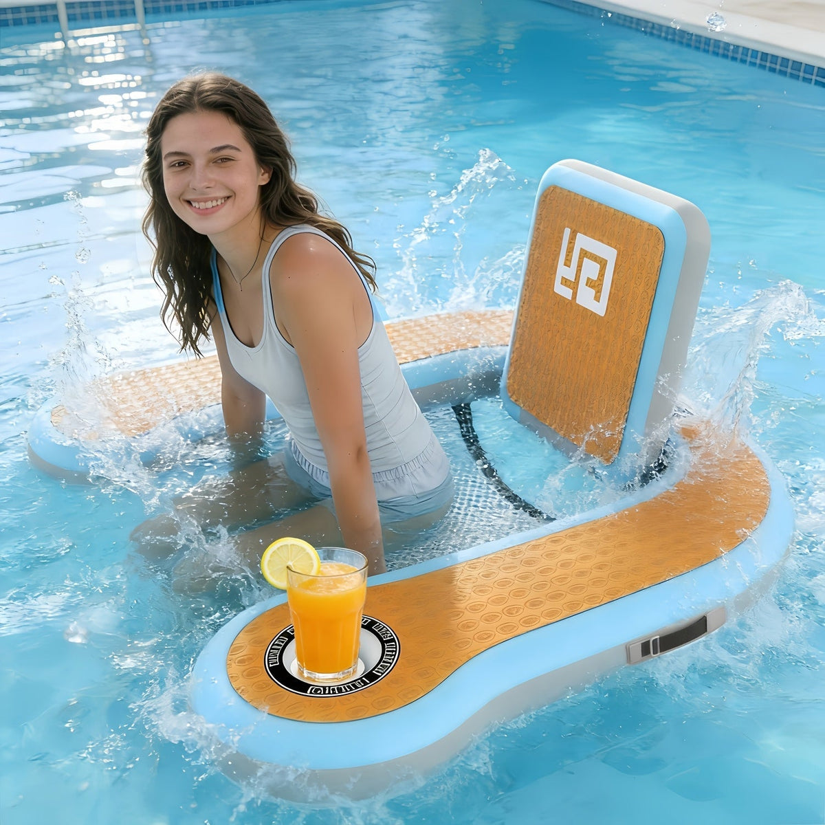 Chaise flottante gonflable pour adulte 114 cm x 61 cm x 15 cm, siège en filet avec mousse souple EVA de 12 mm et porte-gobelet intégré - Matelas flottant pour piscine, lac et bateau, disponible en lot de 1 ou 2 pièces