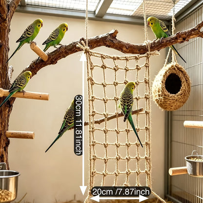 Filet d'escalade pour oiseaux, lot de 2 - Échelle en filet de corde de chanvre pour cages à oiseaux, perchoir jouet d'escalade résistant aux morsures pour perruches, perroquets et petits oiseaux, 20 x 30 cm chacun