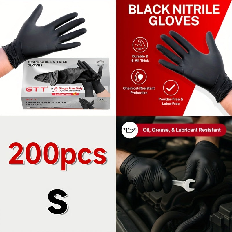 Gants jetables en nitrile noir, boîte de 200 – Épaisseur 6 mil, sans latex, sans poudre, résistants aux produits chimiques, forme flexible et ajustée, S/M/L/XL pour la mécanique, l'entretien, le nettoyage, la restauration et l'usage médical