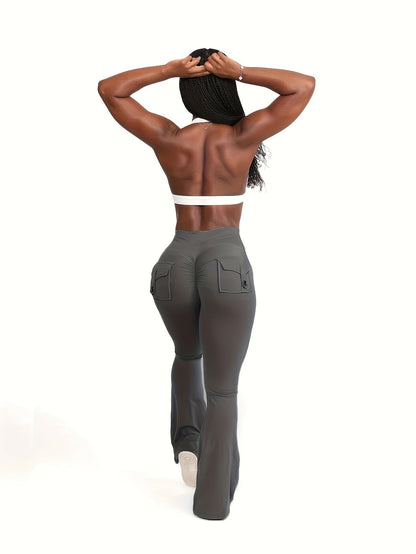 Lot de 3 pantalons évasés taille haute pour femmes – Leggings cargo de sport décontractés, gainants, galbants et séchage rapide, coupe longue, noir, gris, vert