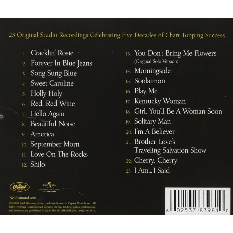 CD All-Time Greatest Hits de Neil Diamond – 21 chansons classiques incluant Sweet Caroline, Song Sung Blue et Forever in Blue Jeans, Capitol Records, enregistrements studio de 2014