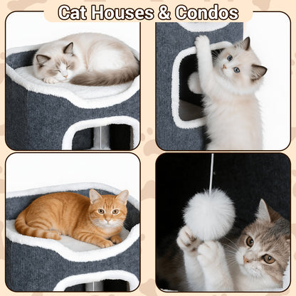 Arbre à chat pliable multi-niveaux pour chats d'intérieur – Griffoir, perchoir confortable, niche avec balle suspendue, refuge, panier douillet, options 1/3/4 étages