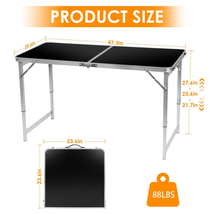 Table pliante de 1,2 m ou 1,8 m, table de camping extérieure robuste et portable avec pieds verrouillables, table pliable en plastique légère pour pique-nique, fête, camping-car, repas, événements – Blanc