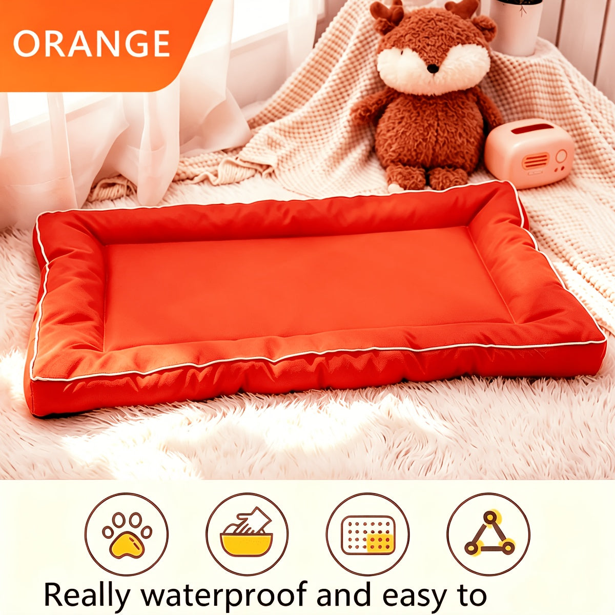 Grand panier carré pour chiens de petite à grande taille – Tapis pour animaux en polyester imprimé antidérapant, garnissage en fibre de polyester, coussin de couchage toutes saisons pour niche d'intérieur