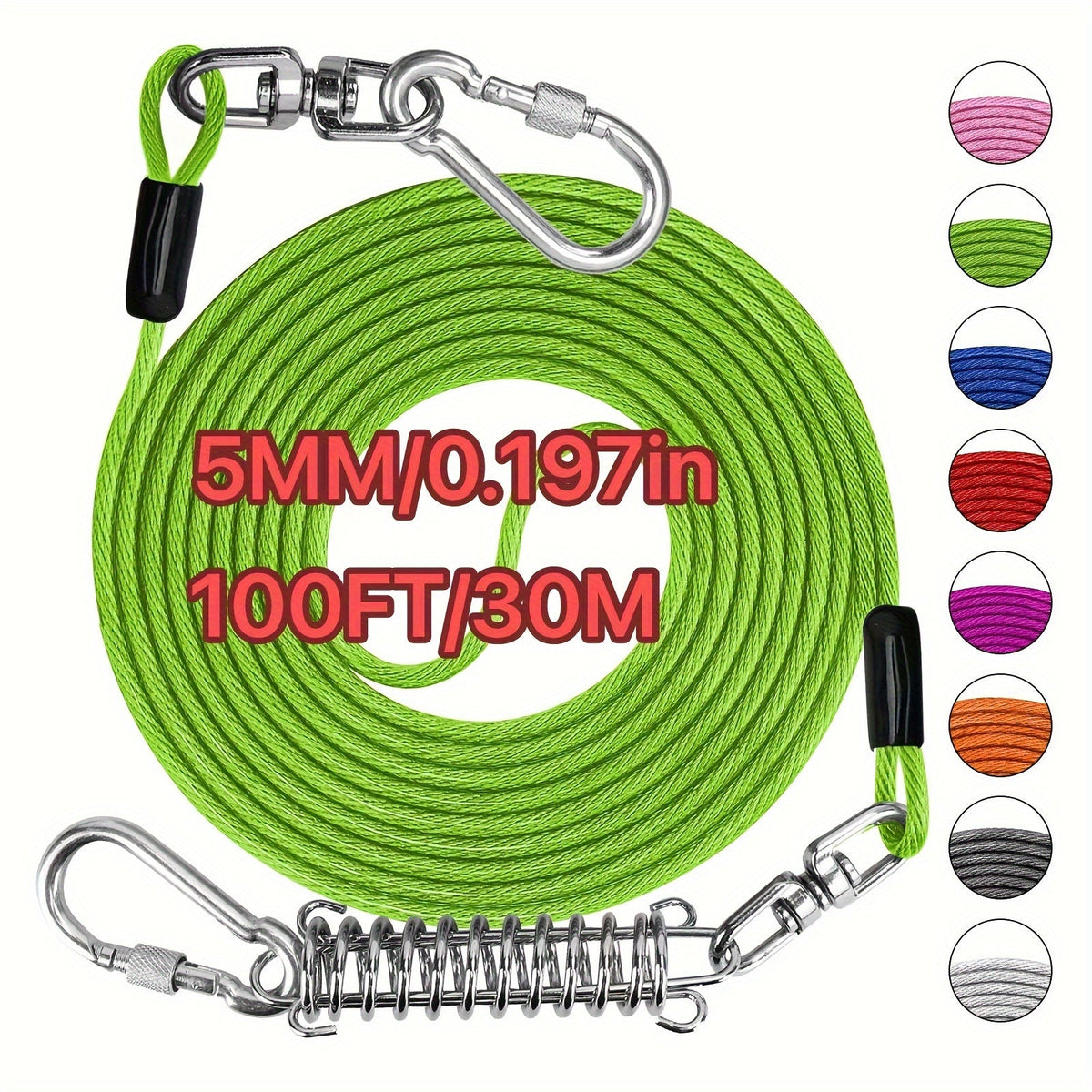 Laisse pour chien ultra-résistante de 1,8, 3, 4,5, 9, 15, 23 ou 30 mètres, câble d'attache d'entraînement pour grands chiens jusqu'à 225 kg, corde de course durable et résistante aux morsures pour le jardin