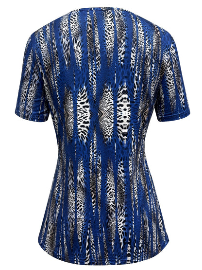 T-shirt femme à col carré et imprimé cachemire effet 2-en-1 – Style bohème décontracté pour tous les jours, superposition, manches courtes, mode printemps-été