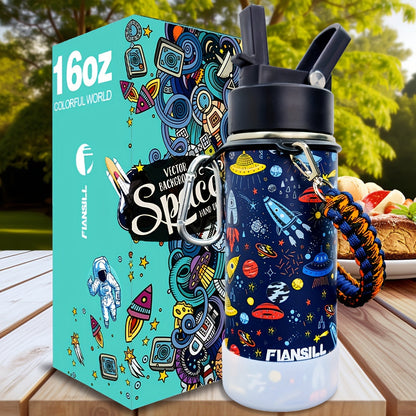 16oz Kids Stainless Steel Water Bottle – Vacuum Insulated, 3D Printed Design, Leak-Proof & BPA-Free, Cold 24H Hot 12H, Fun Styles for Boys & Girls – Perfect Gift for Students, School & Outdoor Activities