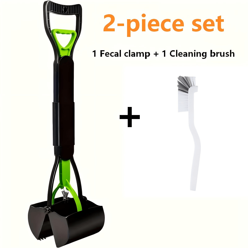 Ramasse-crottes pliable et portable pour chien avec brosse de nettoyage - Pince dentelée robuste pour jardins, pelouses et graviers, outil de ramassage des déjections sans angle mort, conception durable haute résistance