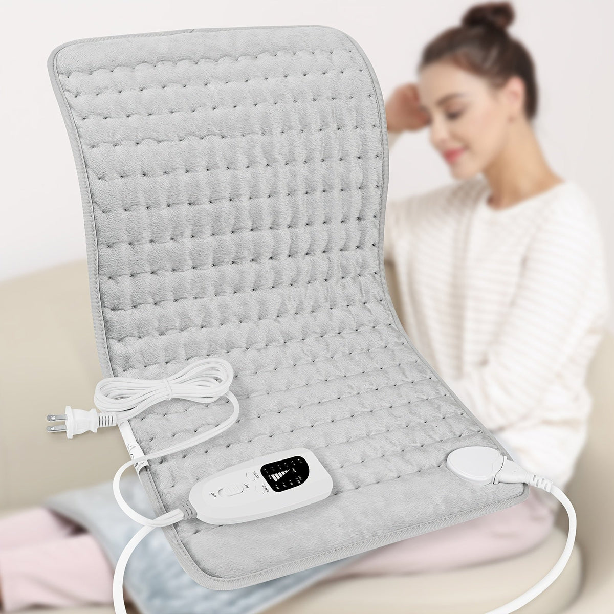 Coussin chauffant extra large 60 cm x 30 cm pour le dos, le cou et les épaules – 6 réglages de chaleur, arrêt automatique, utilisation humide/sèche, flanelle lavable, cadeau idéal