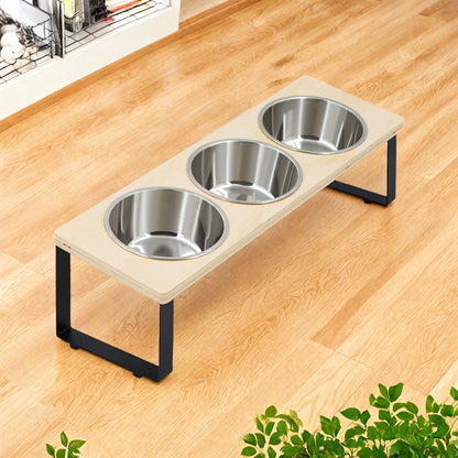 Gamelles surélevées pour chat avec 3 bols en acier inoxydable - Support incliné à 15° anti-vomissements pour chats et petits chiens, ensemble de bols ergonomiques adaptés aux moustaches, accessoire de repas moderne pour animaux