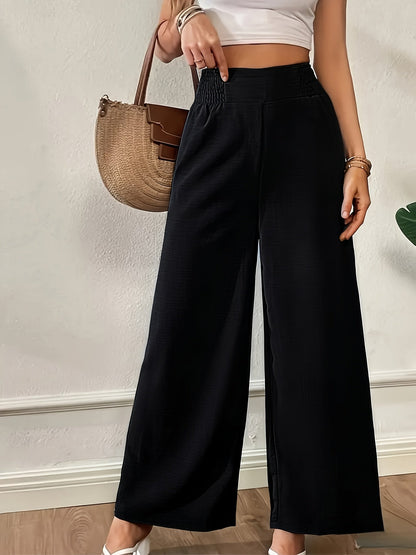 Pantalon large à taille haute pour femme, pantalon droit à taille élastique | Tenue élégante, décontractée, de bureau ou formelle, bleu clair, noir, bleu marine, rose, S M L XL XXL