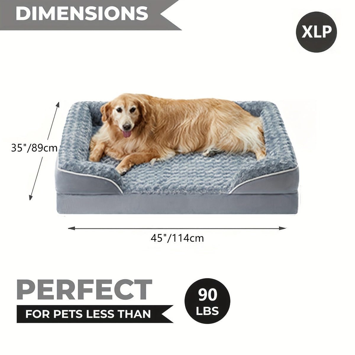 Lit orthopédique pour chien extra large lavable – Canapé en mousse à mémoire de forme en forme de C avec housse amovible, fond antidérapant et rebord de soutien pour chiens de grande et très grande taille, gris