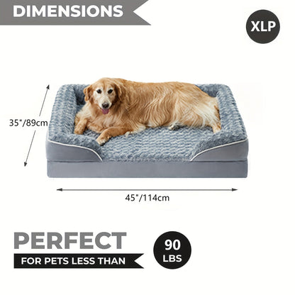 Lit orthopédique pour chien extra large lavable – Canapé en mousse à mémoire de forme en forme de C avec housse amovible, fond antidérapant et rebord de soutien pour chiens de grande et très grande taille, gris