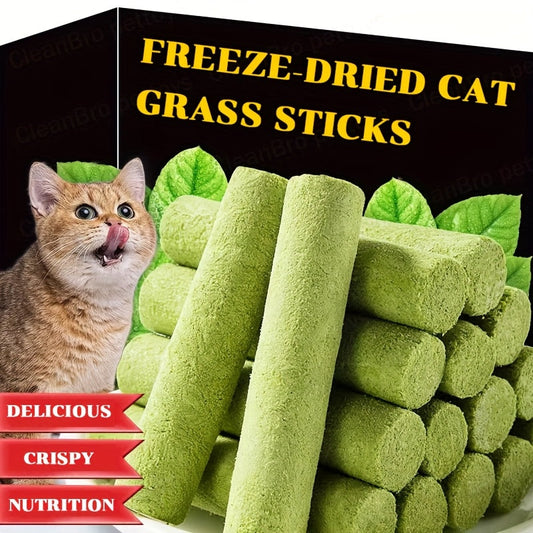 Cat Grass Freeze-Dried Grinding Sticks – Edible Chew Toy for Cats Teeth Cleaning & Hairball Removal, Natural Cat Grass Snack Treats 15 or 30 Pcs
