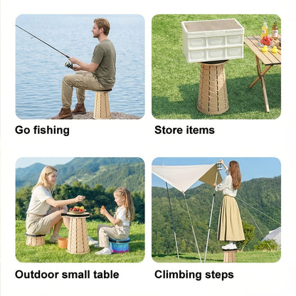 Lot de 2 tabourets pliants télescopiques, capacité 180 kg, siège rétractable portable pour camping, pêche, randonnée, cuisine et extérieur – Tabouret arc-en-ciel léger – Noir