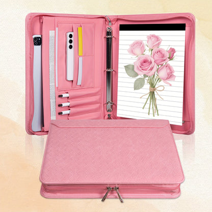 Classeur à anneaux avec fermeture éclair en cuir vegan, format A4, avec pochette pour ordinateur portable, organisateur de travail pour femmes et hommes