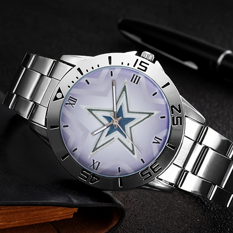 Montre à quartz pour homme avec bracelet en acier inoxydable, cadran rond simple et décontracté, montre-bracelet analogique classique en métal, cadeau pour homme, argenté