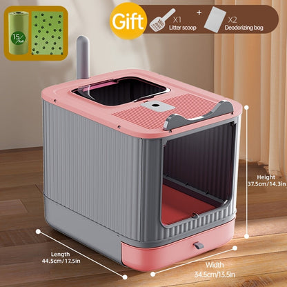 Grande litière fermée pour chat avec couvercle - Conception couverte pour le contrôle des odeurs et une grande intimité, toilette pour chat moderne et facile à nettoyer pour plusieurs chats, inclut des sacs poubelle, meuble litière pour chat extra large