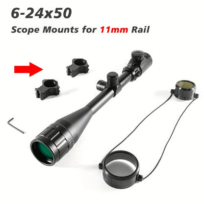 Lunette de visée 6-24x50 AO avec réticule illuminé rouge/vert - Lunette de chasse longue portée avec montage sur rail de 20 mm, viseur optique en alliage d'aluminium