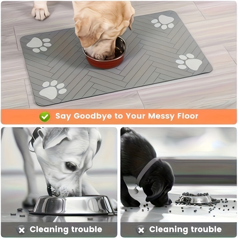 Tapis de nourrissage antidérapant pour animaux motif pattes – Sous-main imperméable à séchage rapide pour gamelles de chien et chat, avec motifs en forme d'os, résistant aux taches, facile à nettoyer, marron et blanc