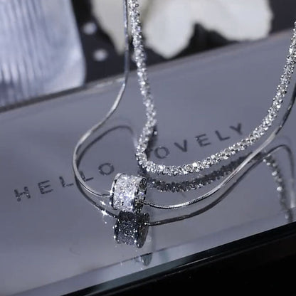 Collier double rang en argent sterling S925 pour femme, élégante chaîne de pull en zircon cubique, bijou minimaliste et tendance pour le quotidien et pour offrir, toutes saisons